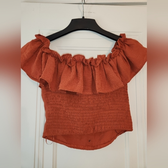 LOVE LETTER COLLECTION boho cropped off shoulder top Cottagecore Burnt Orange - Picture 8 of 8